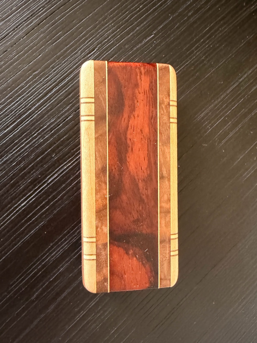 New Handcrafted Wooden Trinket Box in Rich Mahogany and Light Maple